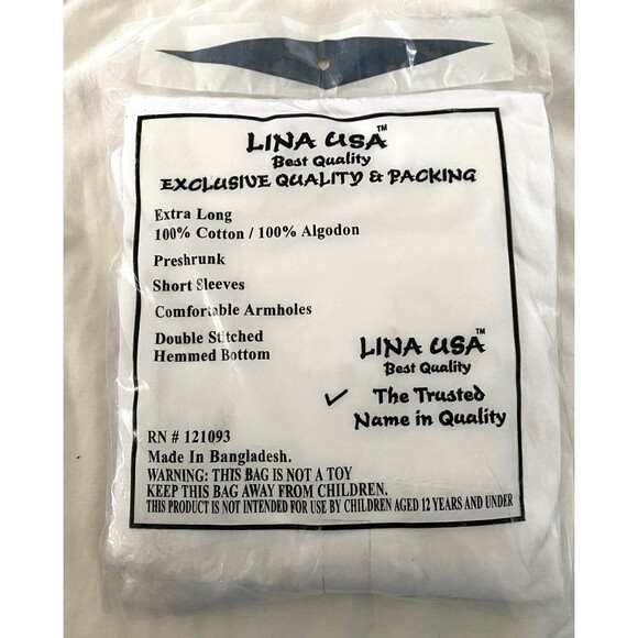 NWT Lina USA Heavyweight Cotton White Short Sleeve T Shirt Relaxed Fit Sz 4XL - Picture 2 of 2